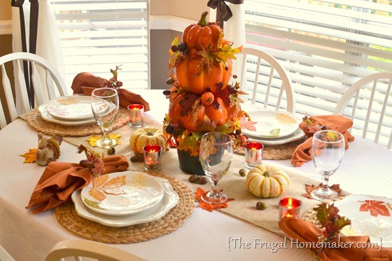 Fall table with Pumpkin topiary