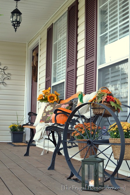 Front porch decorated for Fall