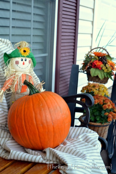 Front porch decorated for Fall