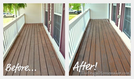 Before/After stained front porch