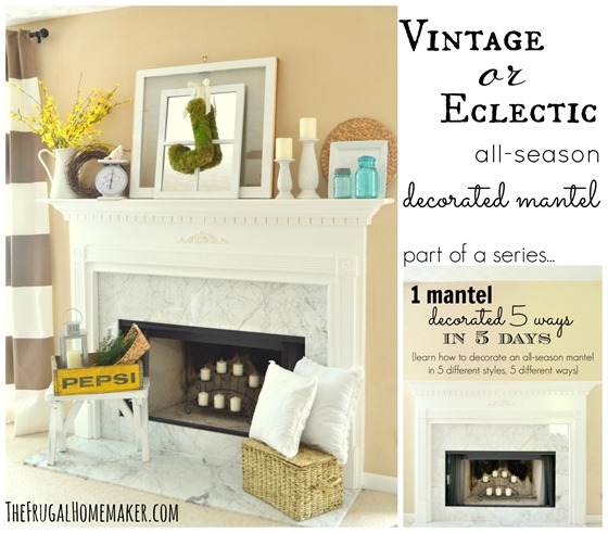 Vintage or Eclectic decorated mantel