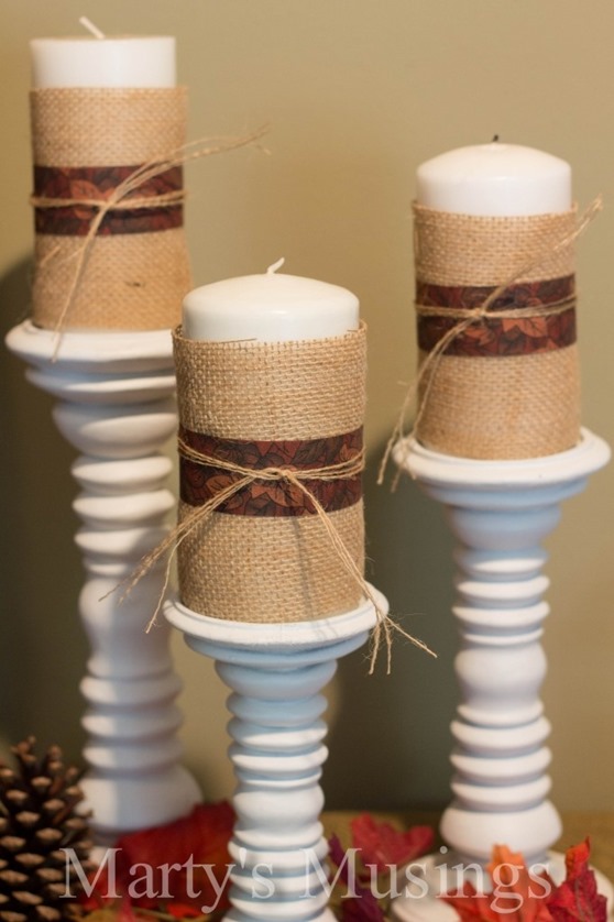 burlap wrapped candles