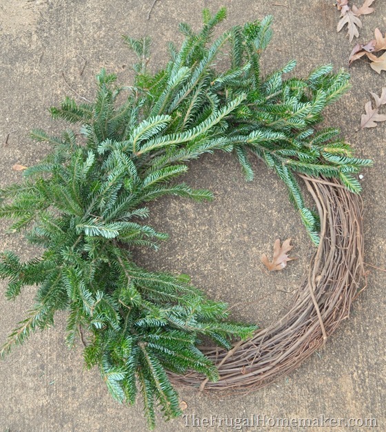 Christmas Grapevine & Evergreen wreath (made with free tree cuttings!)