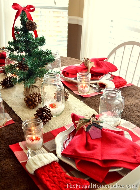 Natural and woodsy themed Dollar General Christmas tablescape