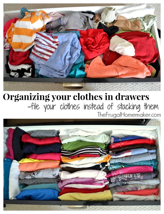 Organizing your clothes in drawers by filing them instead of stacking them