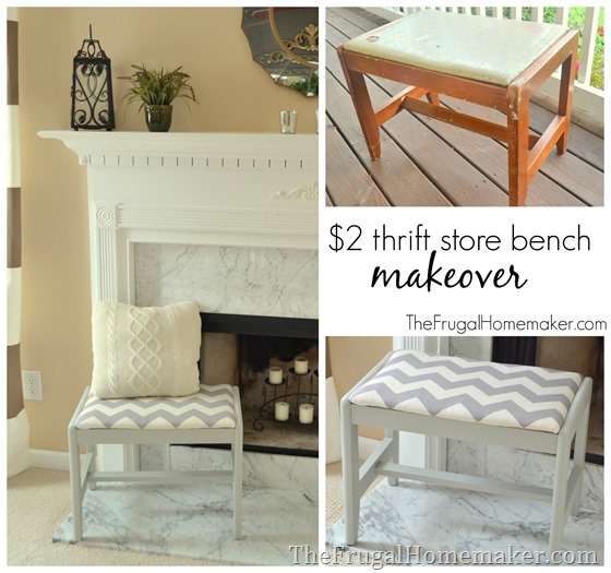 $2 thrift store bench makeover (gray and white chevron)