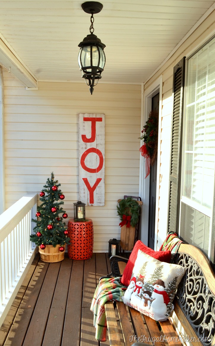 Christmas front porch with JOY sign