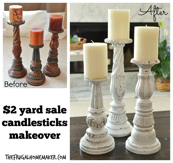 $2 yard sale candlestick makeover