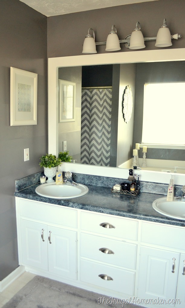 How to frame out that builder basic bathroom mirror (for $20 or less!)