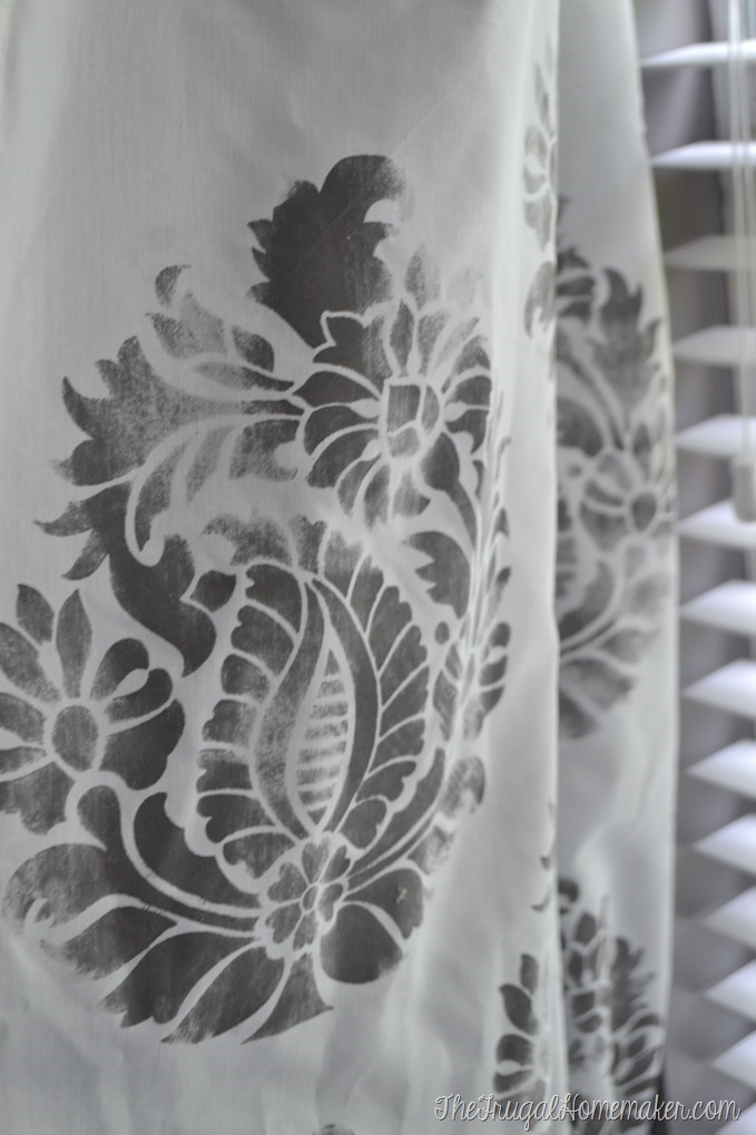 Stenciled curtains in the Master Bedroom