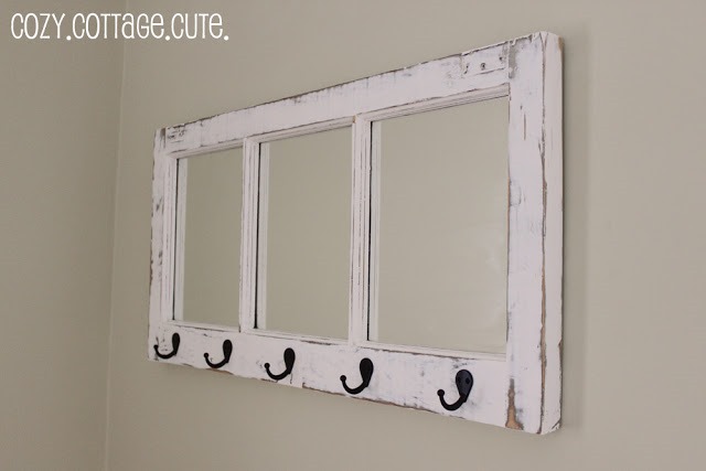 Old window into mirror and towel rack