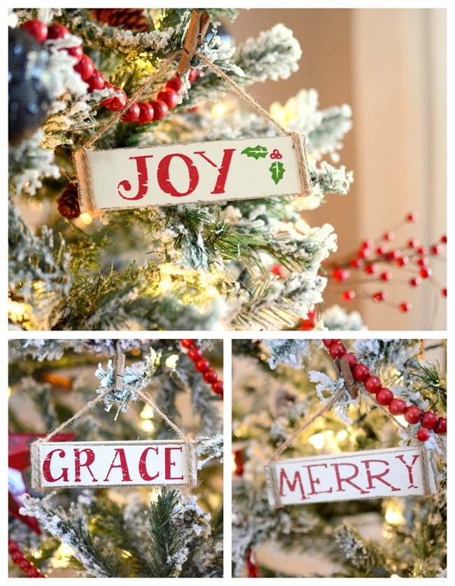 white wood painted sign Christmas ornaments