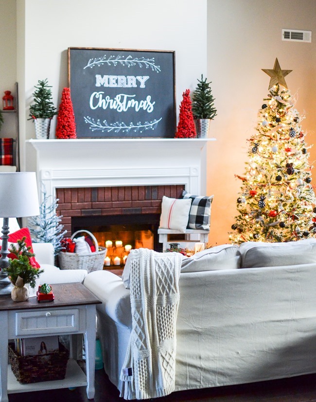 Buffalo Check Inspired Christmas Living Room-38