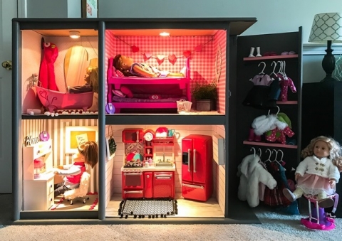 Old Entertainment Center Turned American Girl Dollhouse